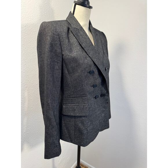 Ann Taylor Black Double Breasted Jacket Blazer Charcoal Gray 8P 6 - Picture 3 of 8